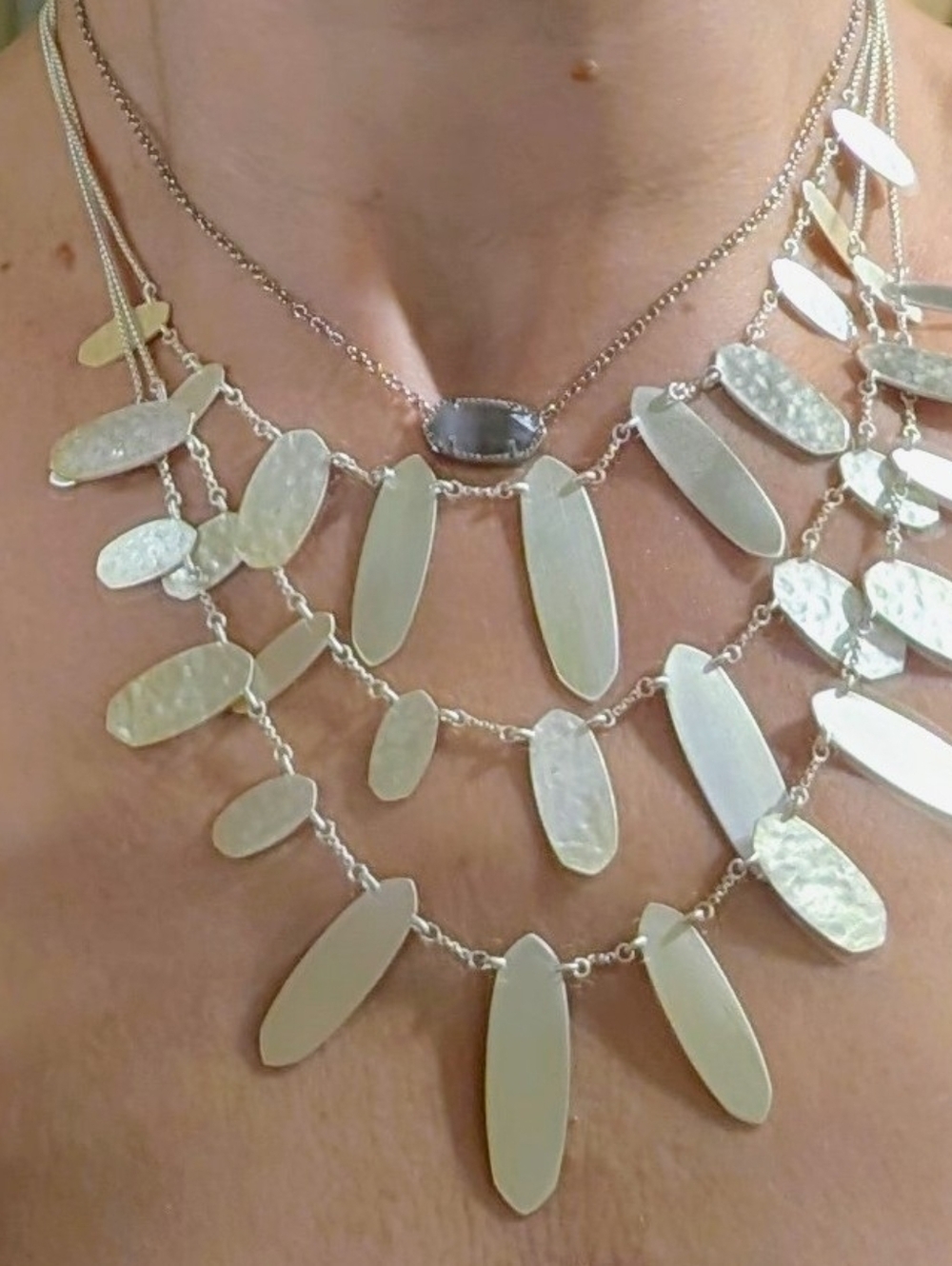 Kendra Scott Nettie Silver Tone Hammered 3 Tier Layered Necklace Multi Strand